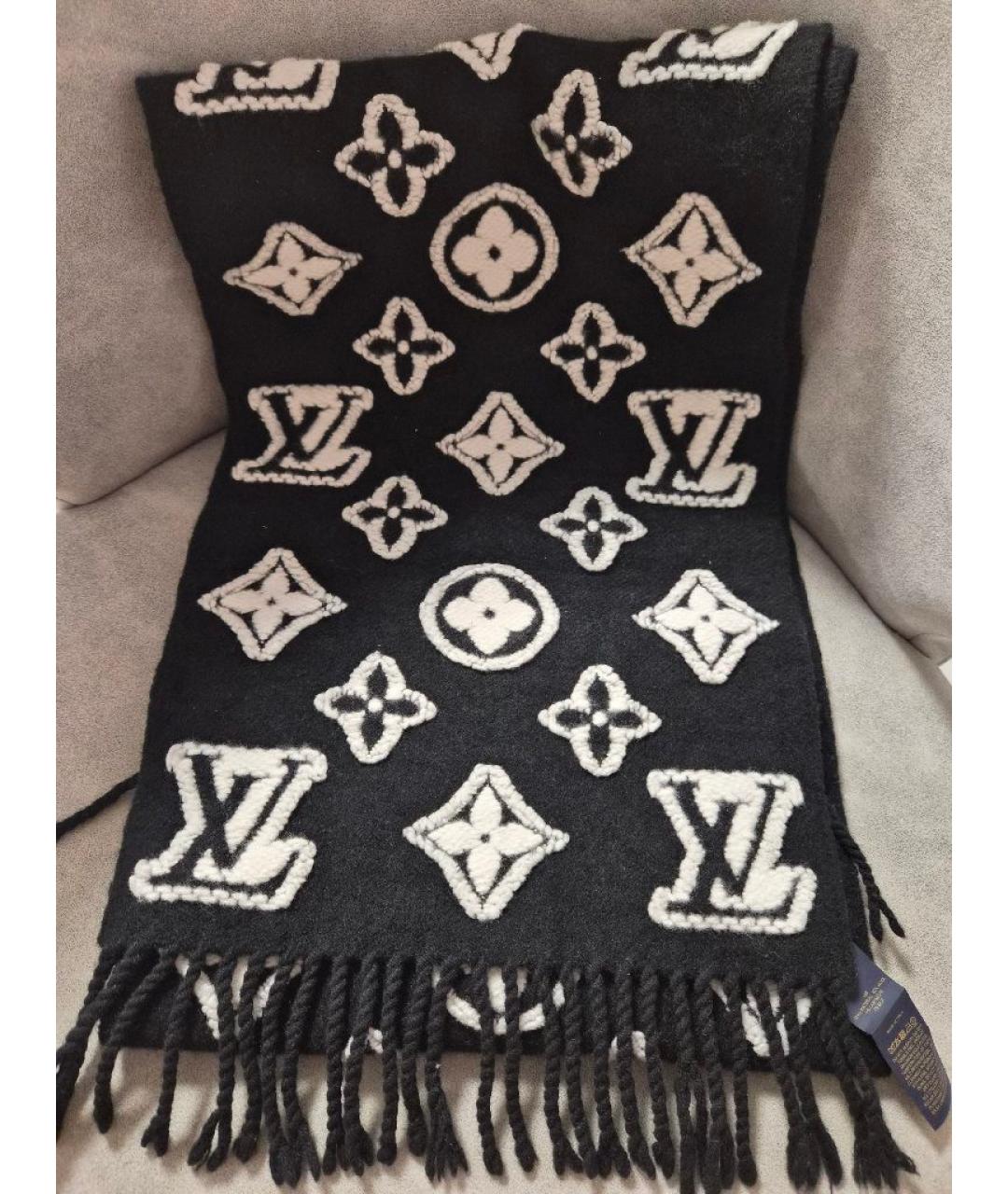 LOUIS VUITTON Черный шерстяной шарф, фото 2