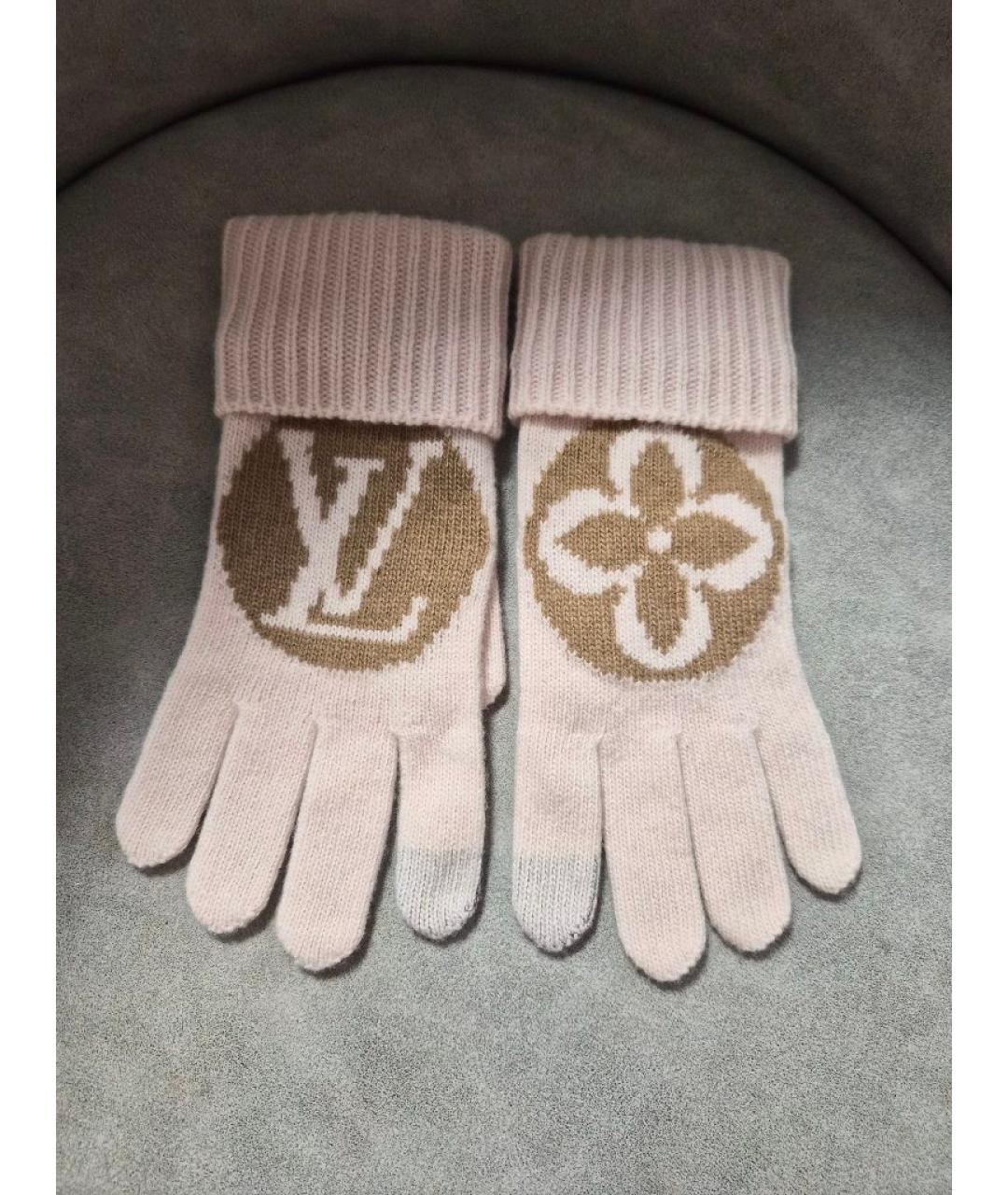 LOUIS VUITTON Розовые шерстяные перчатки, фото 4