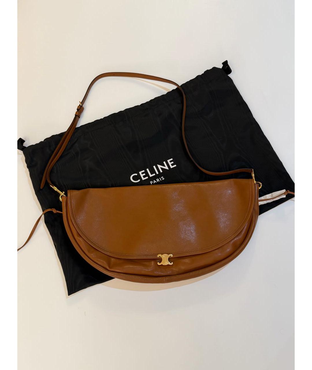 CELINE Коричневая кожаная сумка через плечо, фото 2