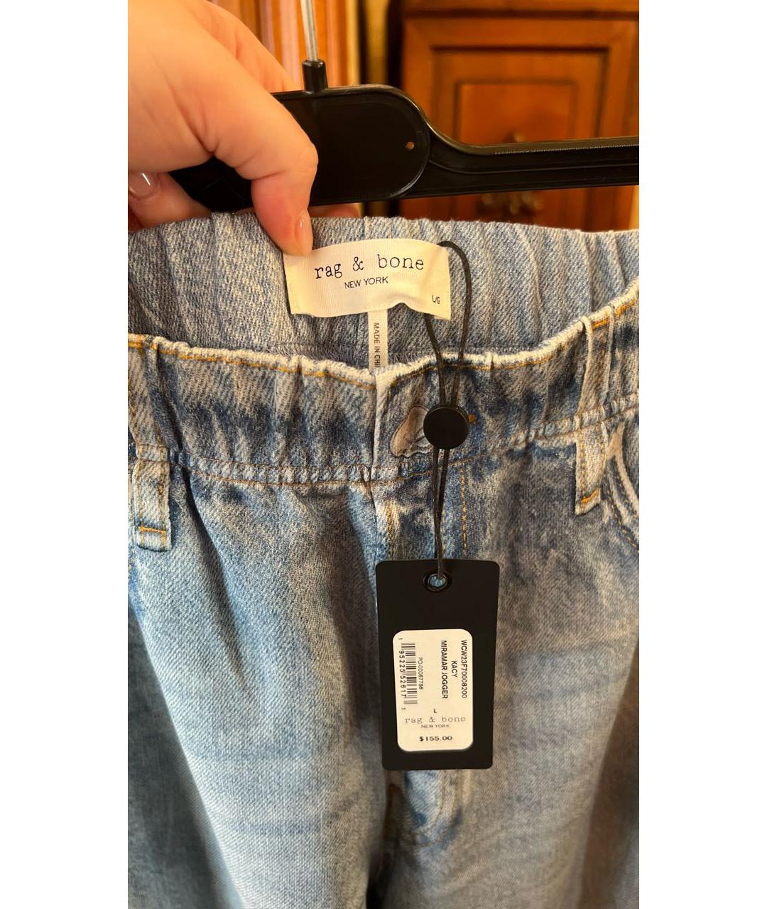 RAG & BONE Голубые хлопковые прямые джинсы, фото 5