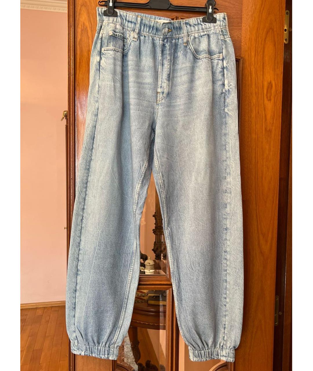 RAG & BONE Голубые хлопковые прямые джинсы, фото 6