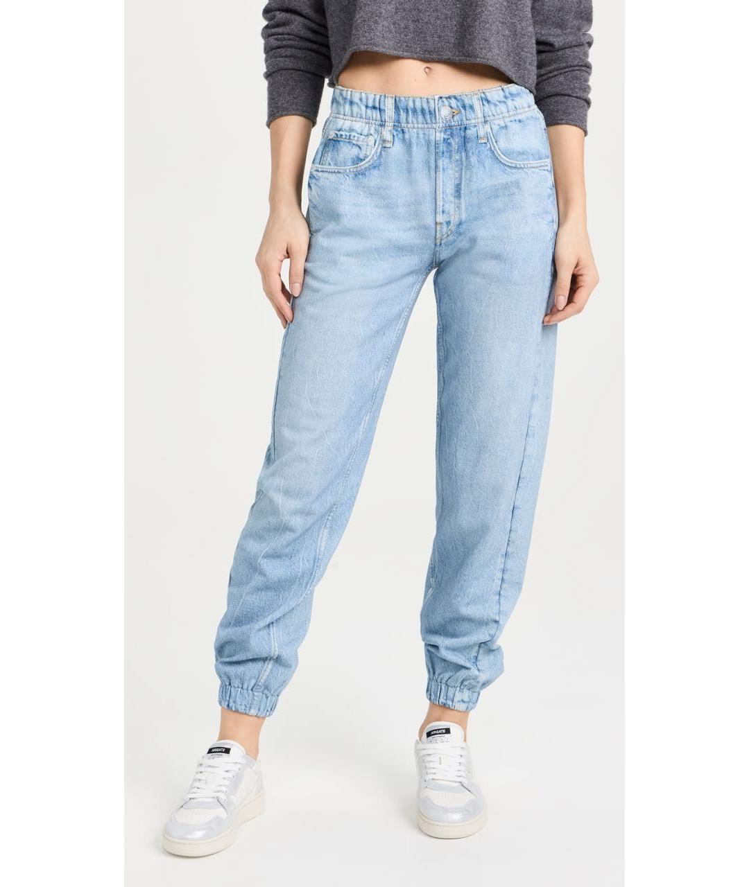 RAG & BONE Голубые хлопковые прямые джинсы, фото 2