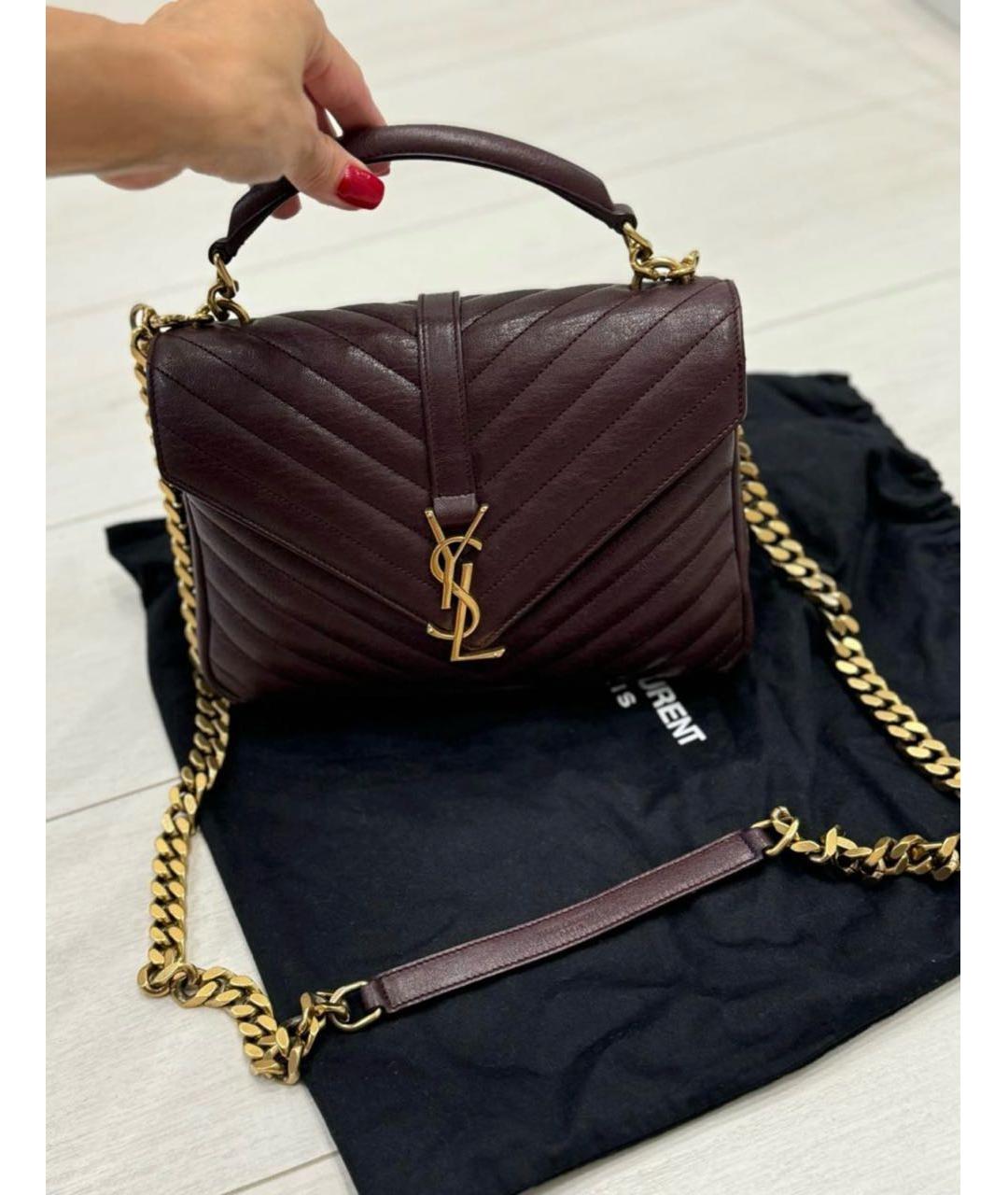 SAINT LAURENT Бордовая кожаная сумка через плечо, фото 5