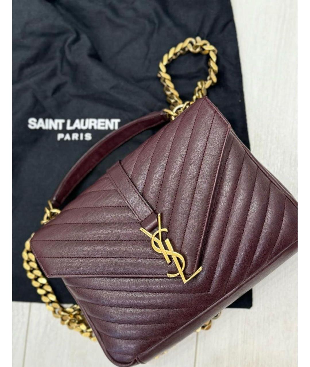 SAINT LAURENT Бордовая кожаная сумка через плечо, фото 2