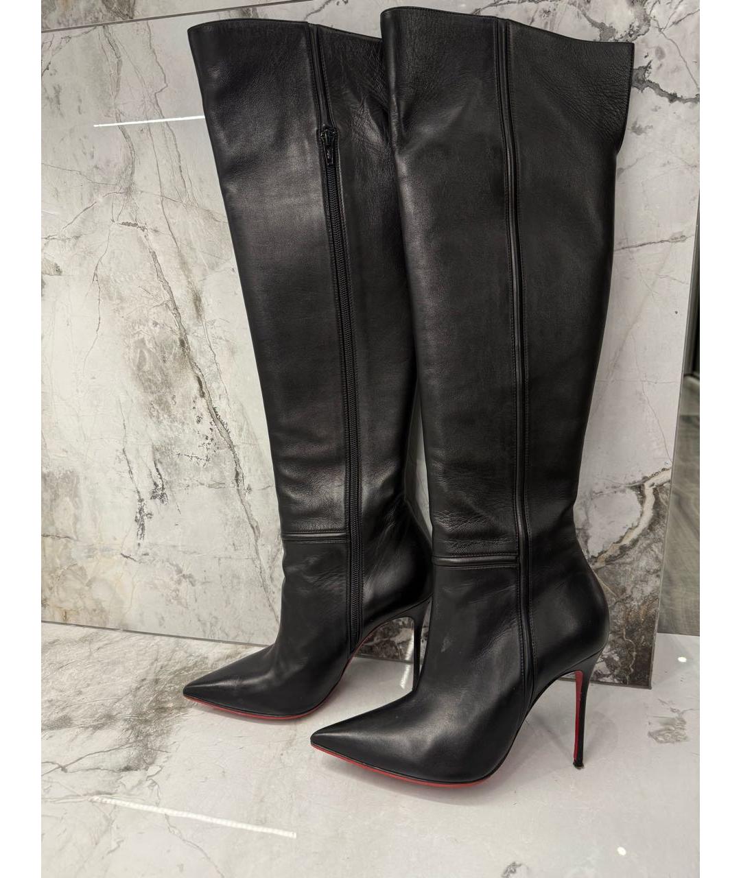 CHRISTIAN LOUBOUTIN Черные кожаные сапоги, фото 3