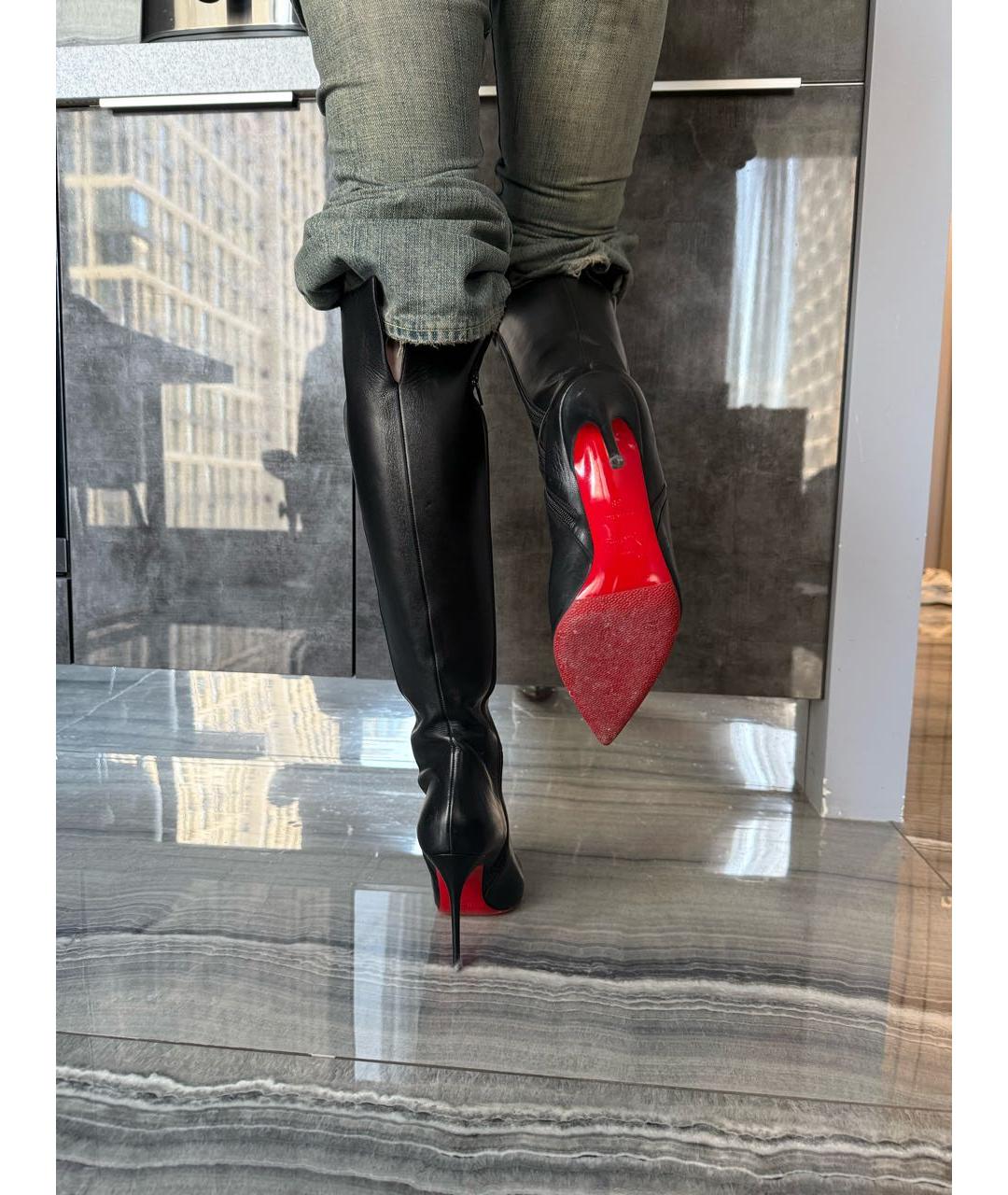 CHRISTIAN LOUBOUTIN Черные кожаные сапоги, фото 7