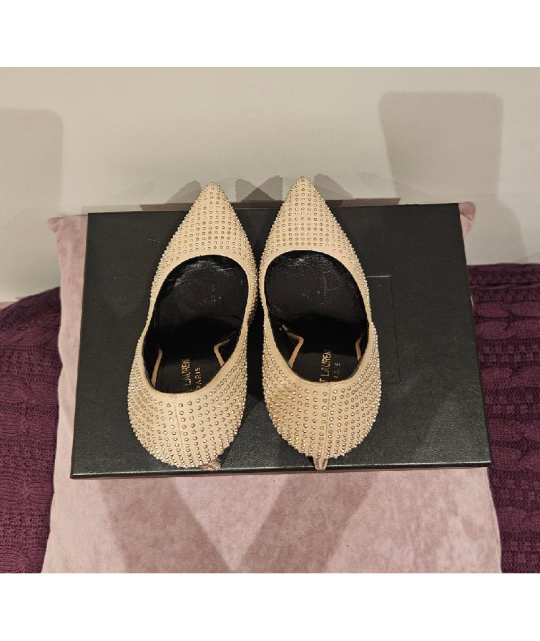SAINT LAURENT Бежевые кожаные туфли, фото 3