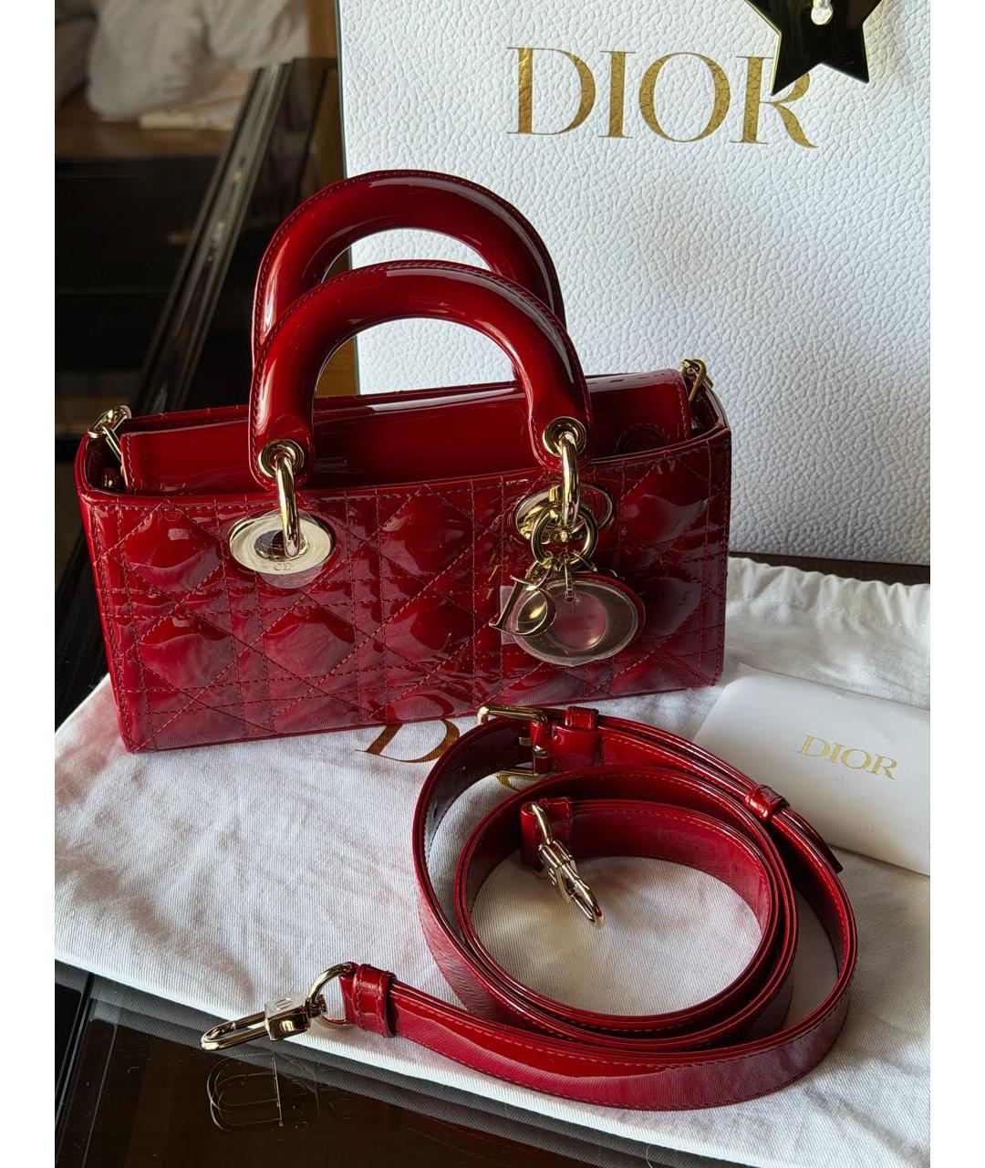 CHRISTIAN DIOR Бордовая сумка с короткими ручками из лакированной кожи, фото 7