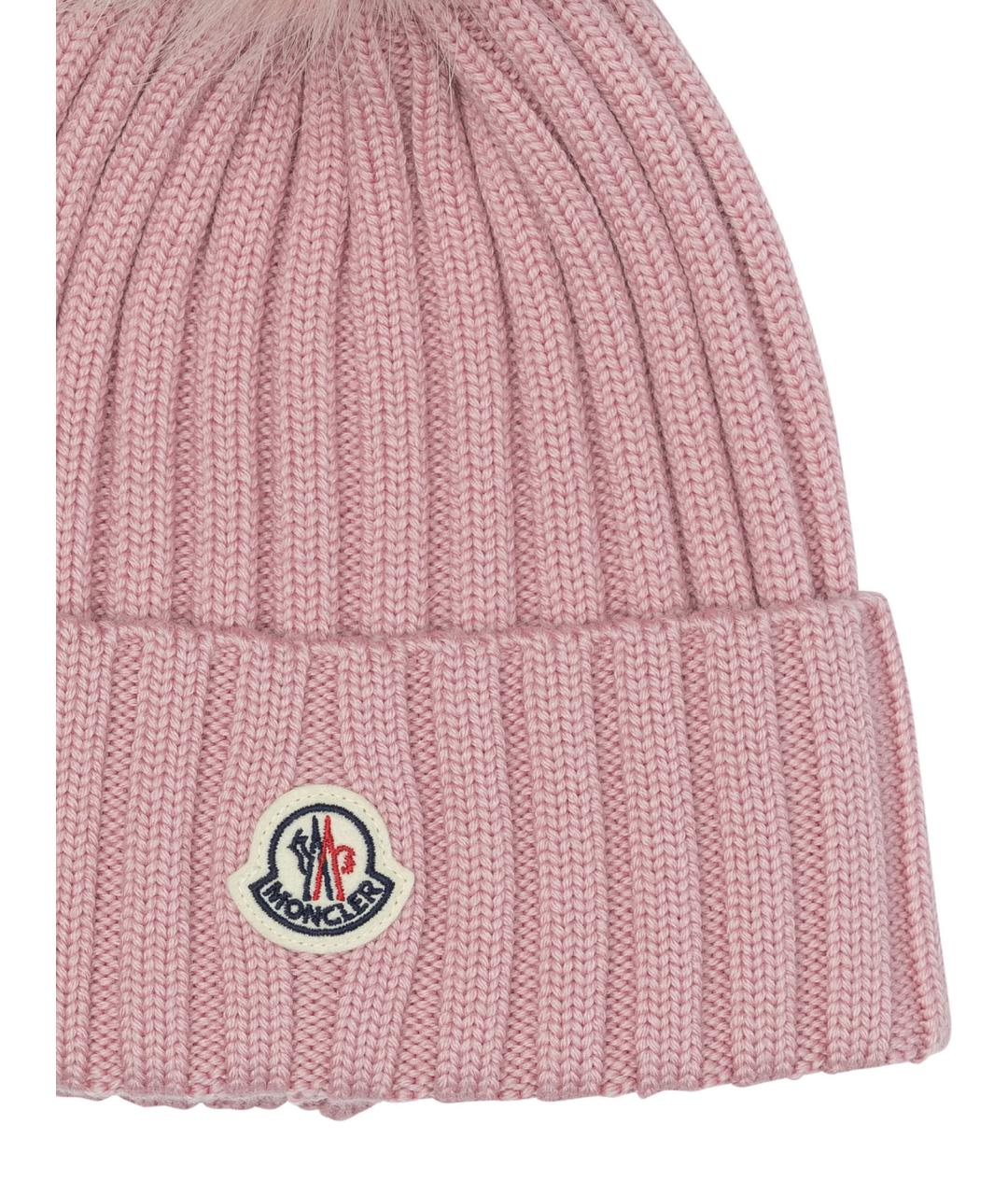 MONCLER Розовая шерстяная шапка, фото 3