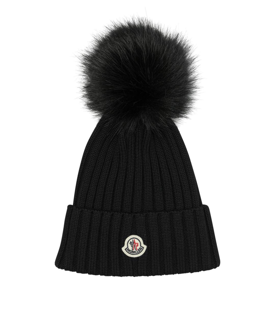 MONCLER Черная шерстяная шапка, фото 1