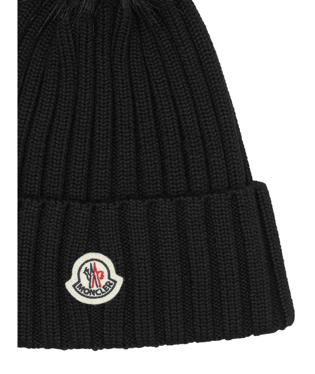 MONCLER Черная шерстяная шапка, фото 3