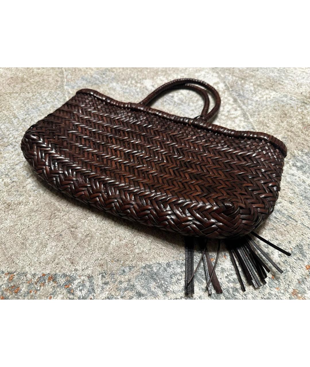 MANEBI Коричневая кожаная сумка с короткими ручками, фото 2