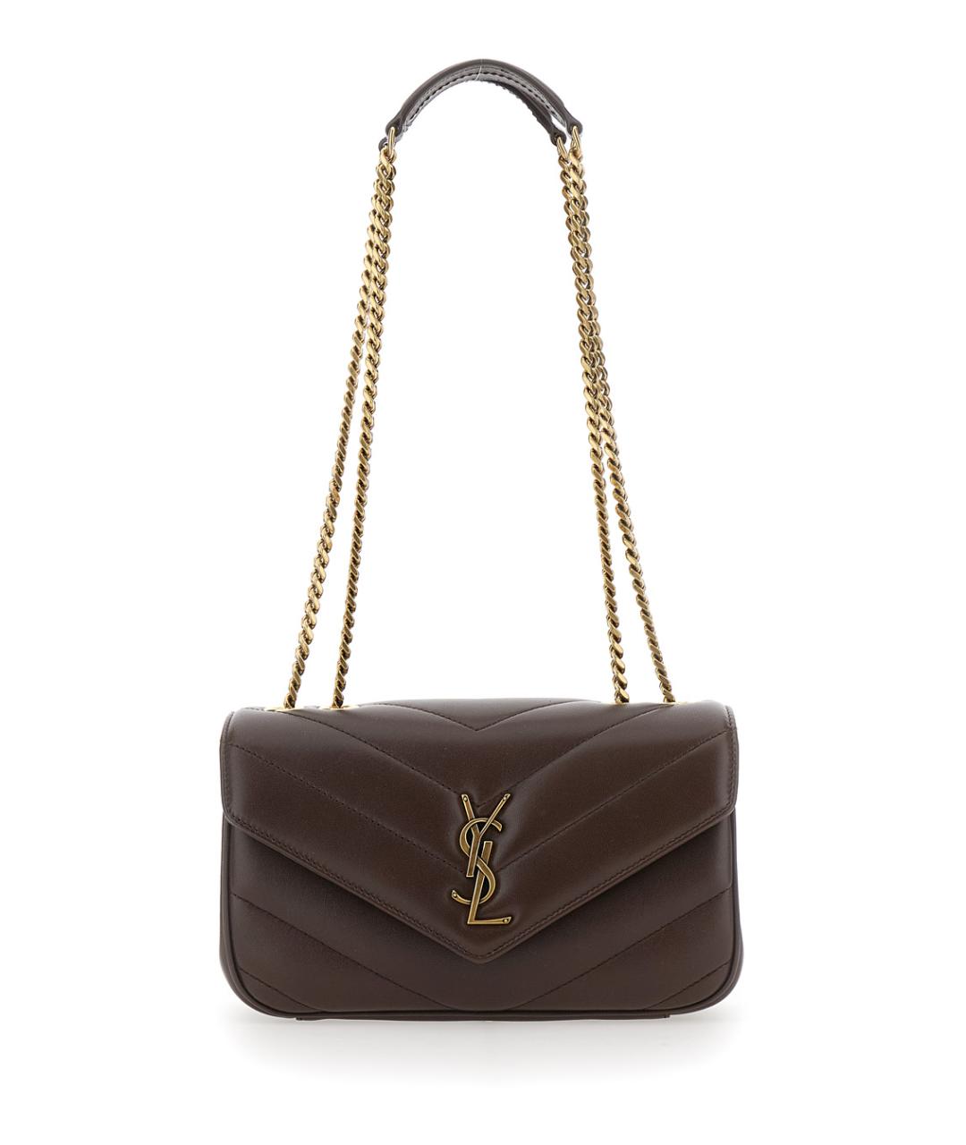 SAINT LAURENT Коричневая кожаная сумка через плечо, фото 1