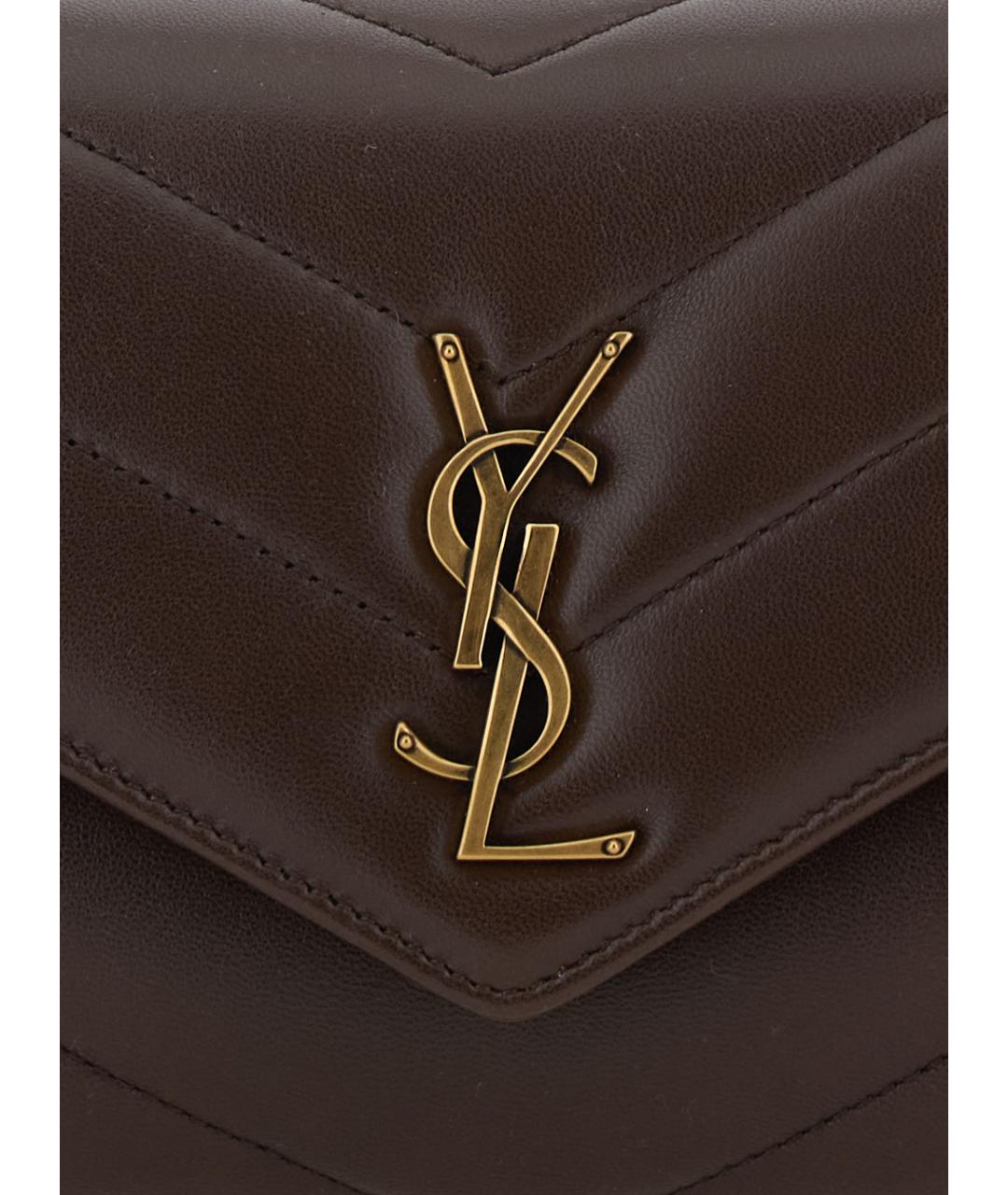 SAINT LAURENT Коричневая кожаная сумка через плечо, фото 3