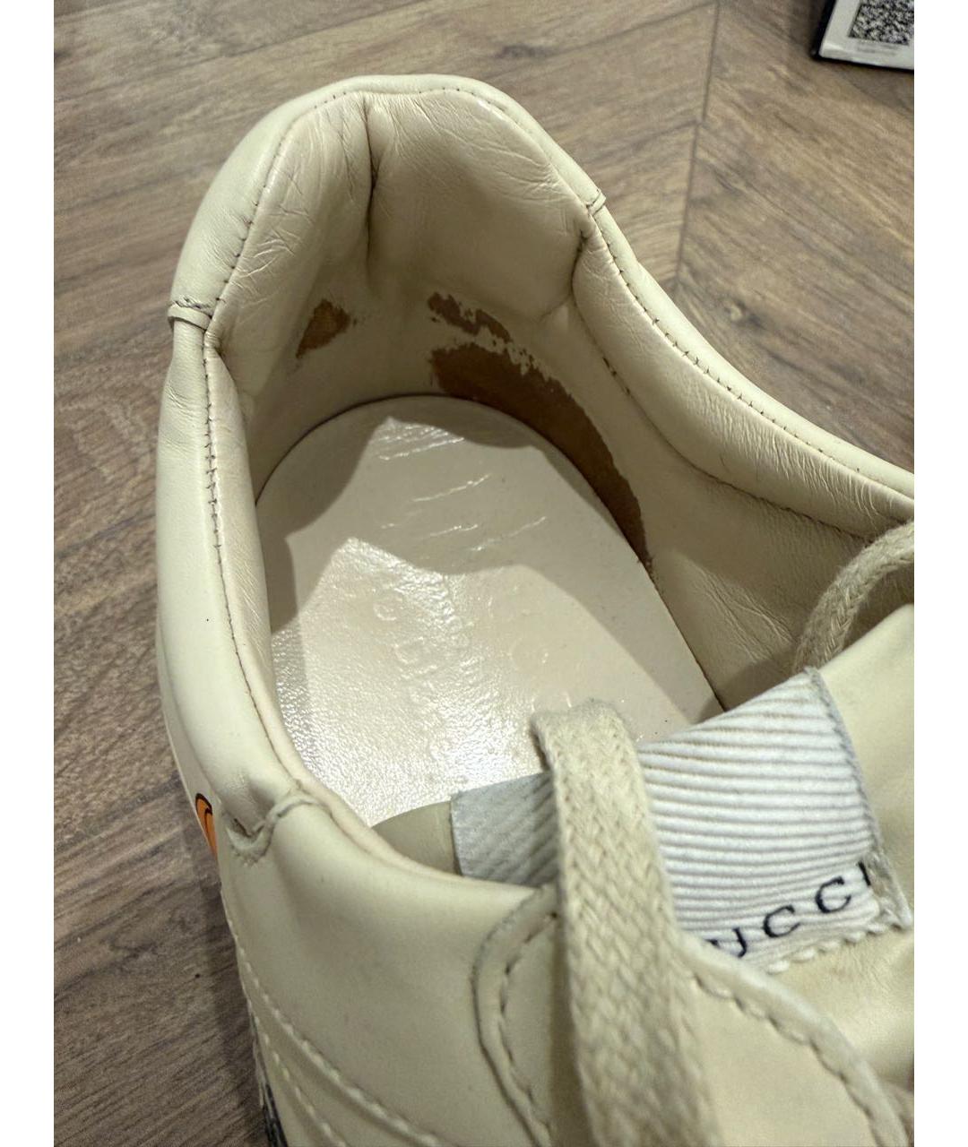 GUCCI Бежевые кожаные низкие кроссовки / кеды, фото 6