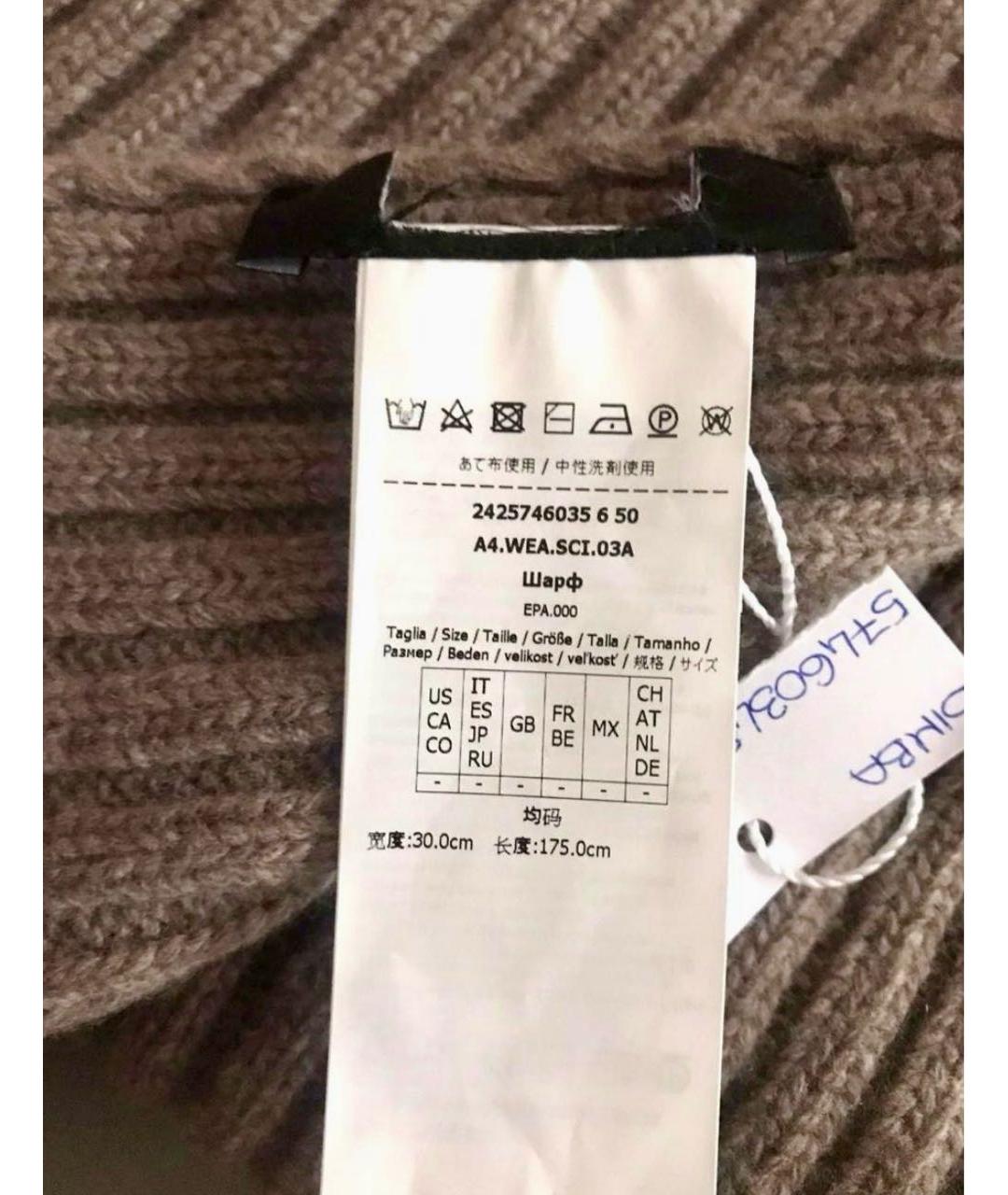 WEEKEND MAX MARA Коричневый шерстяной шарф, фото 4