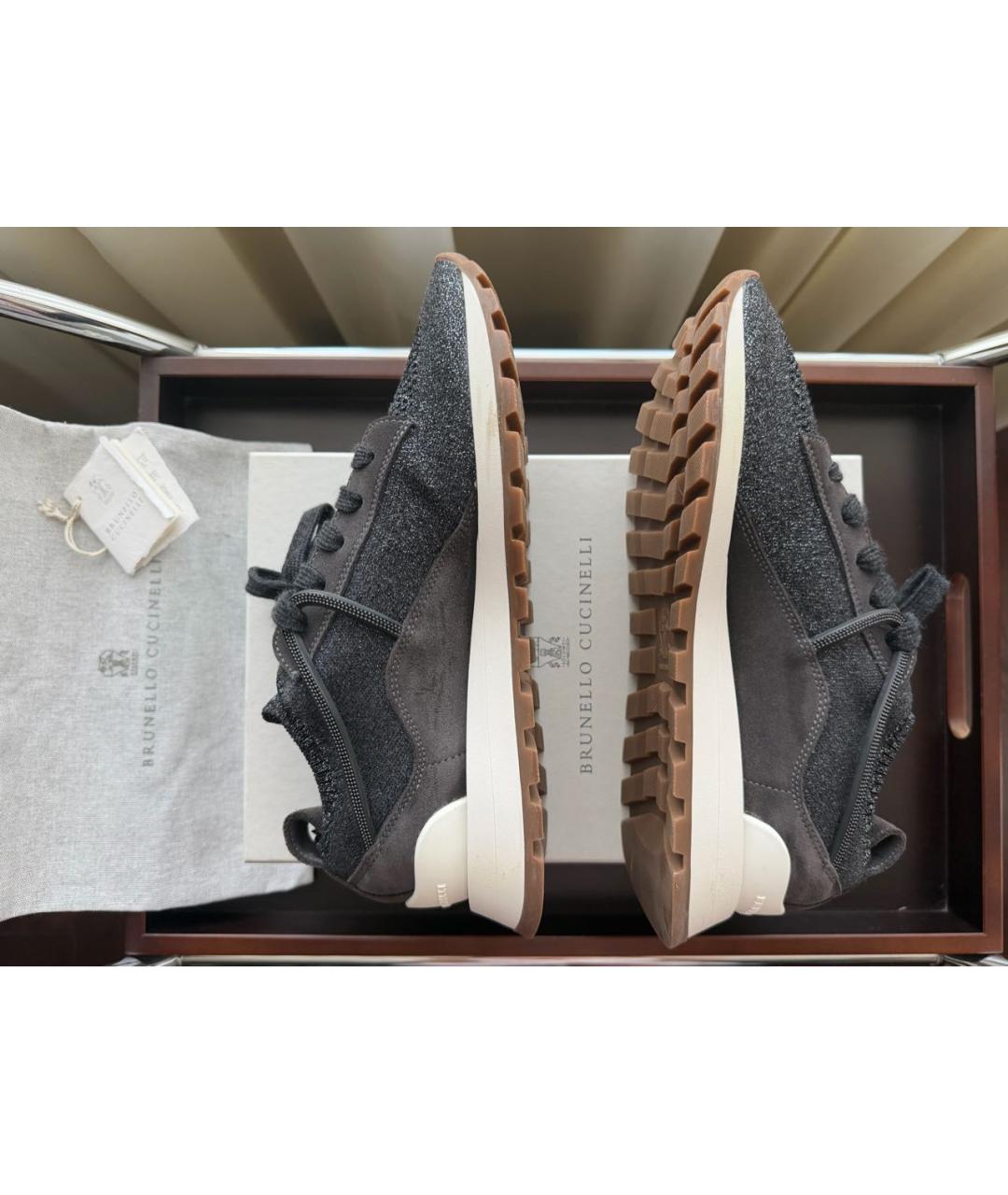 BRUNELLO CUCINELLI Антрацитовые текстильные кроссовки, фото 7