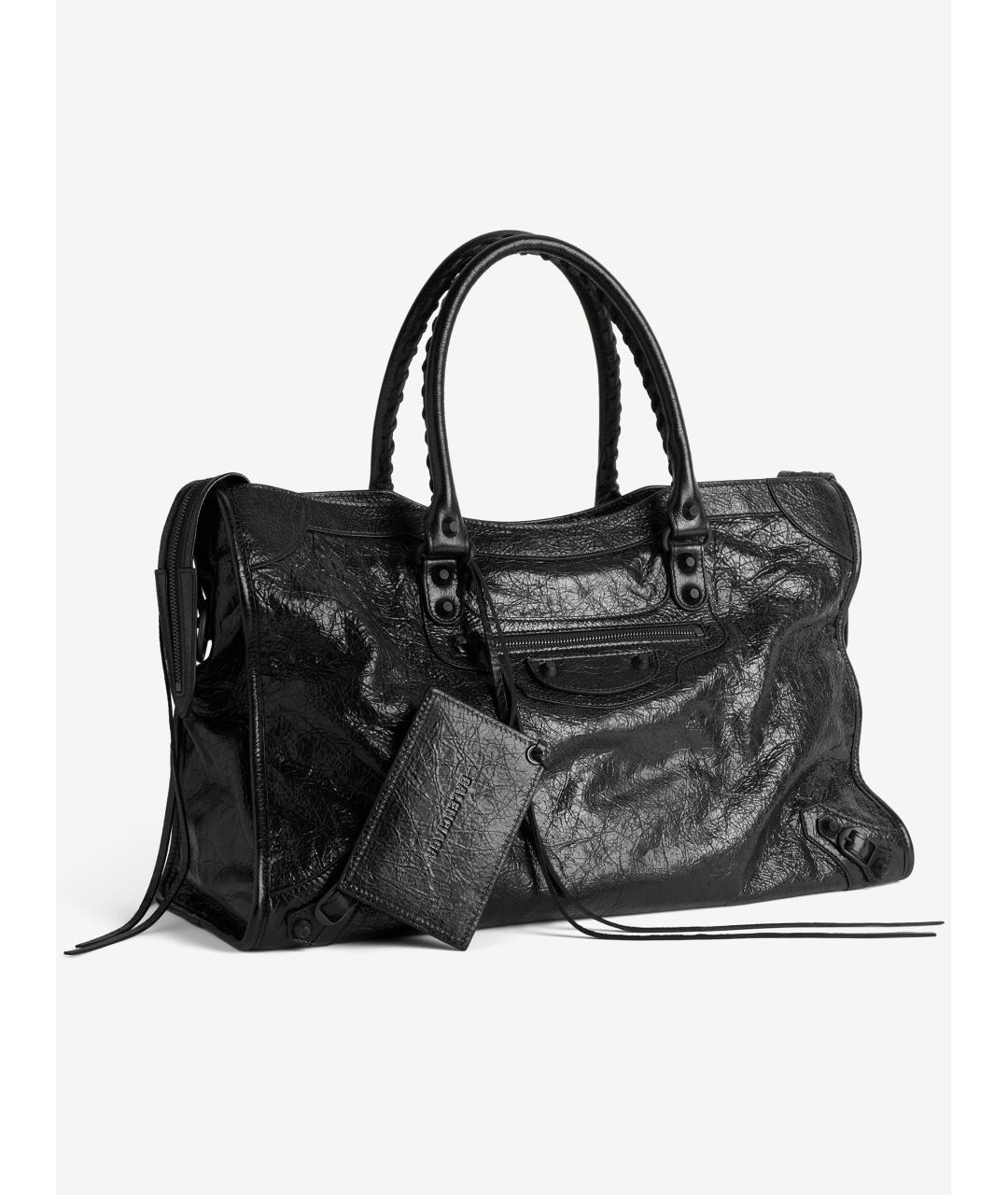 BALENCIAGA Черная кожаная сумка тоут, фото 2