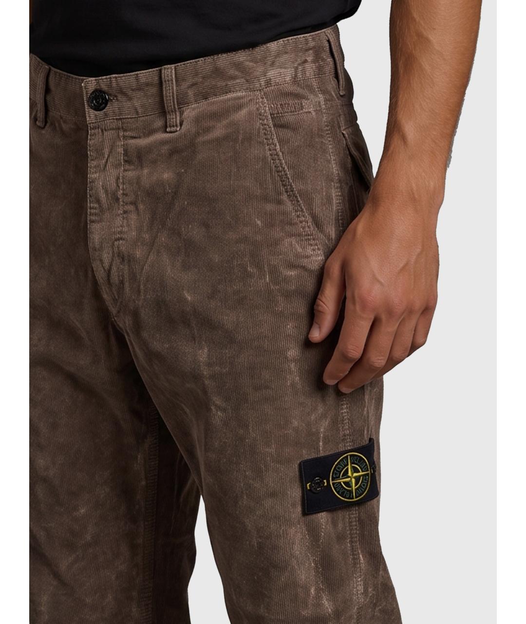 STONE ISLAND Коричневые хлопковые повседневные брюки, фото 3