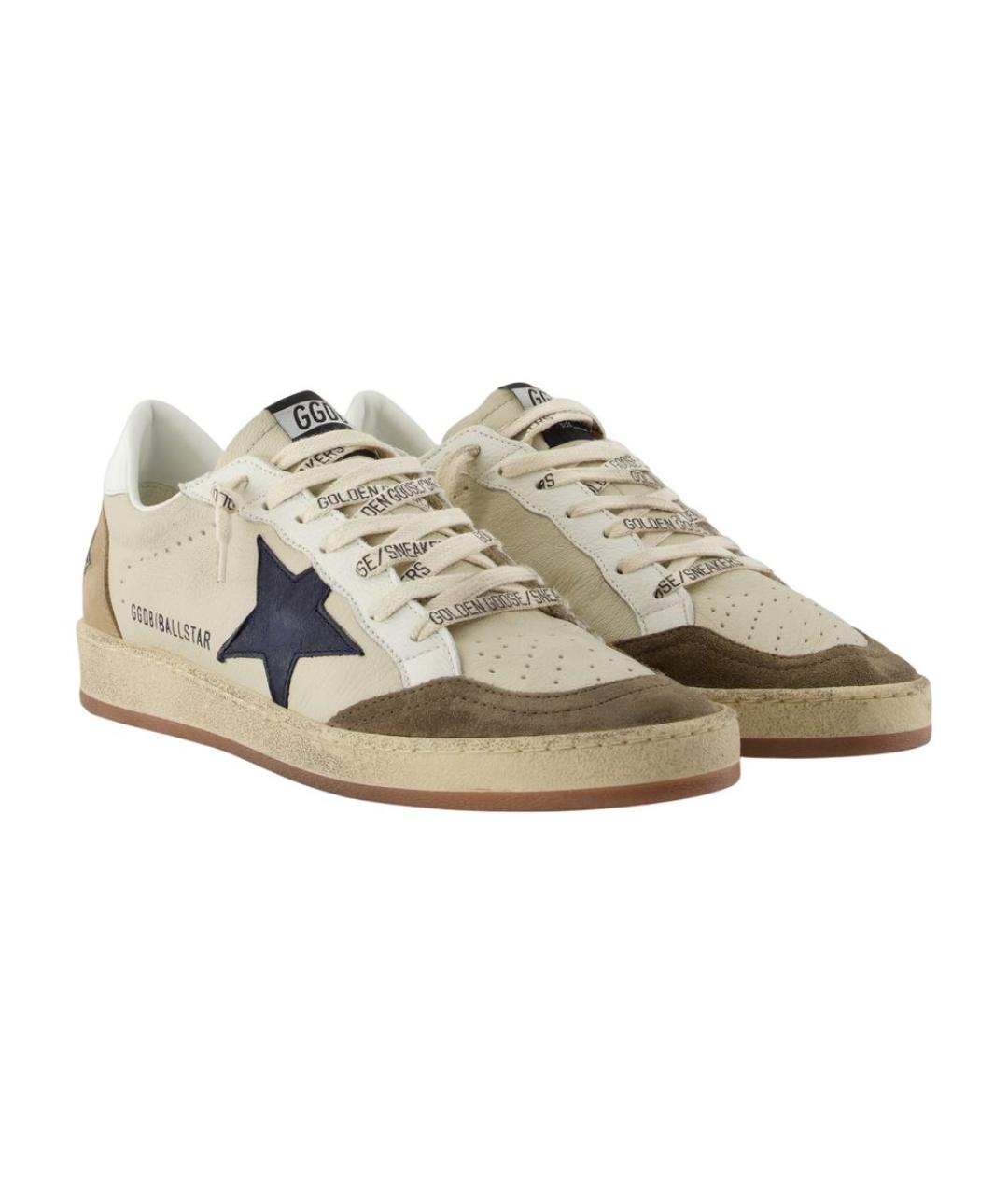 GOLDEN GOOSE Бежевые кожаные низкие кроссовки / кеды, фото 2