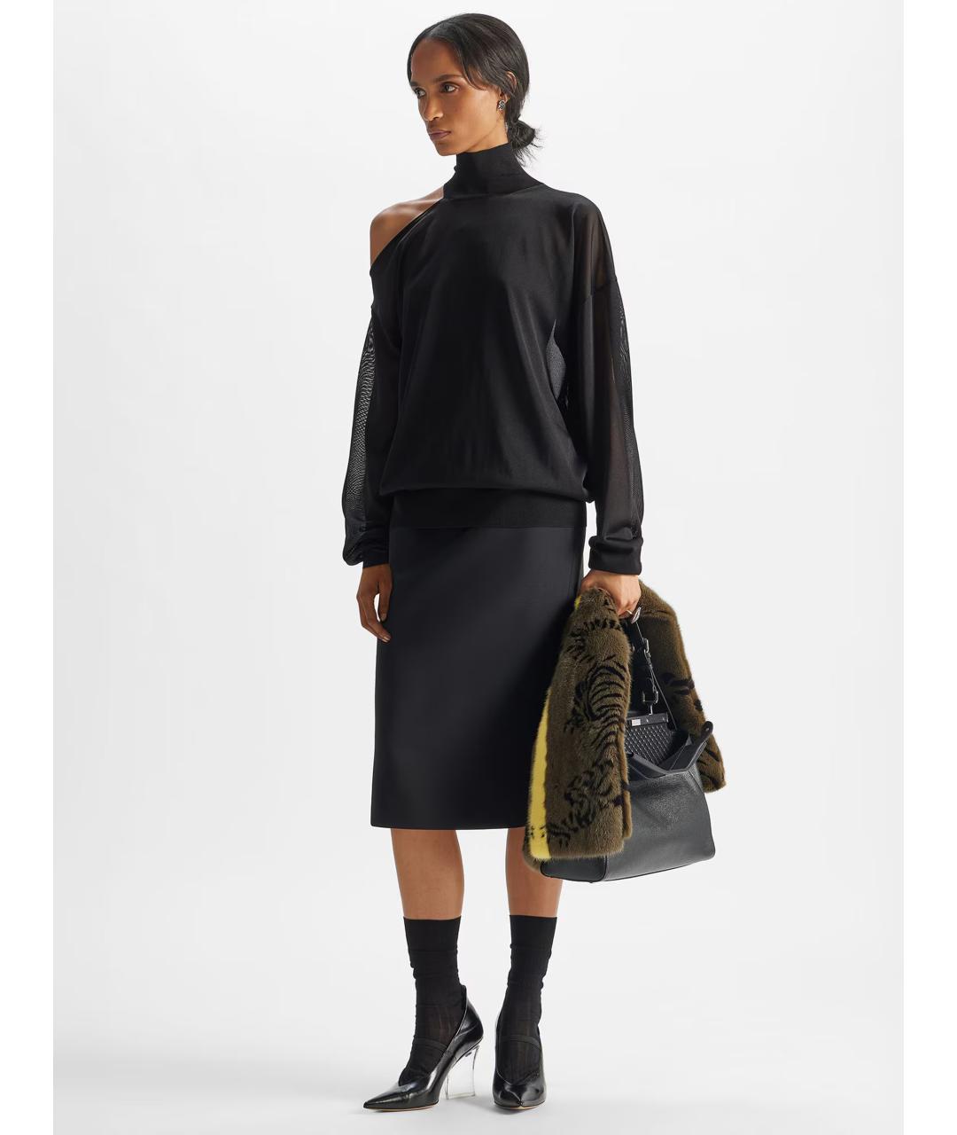FENDI Черная вискозная юбка миди, фото 2