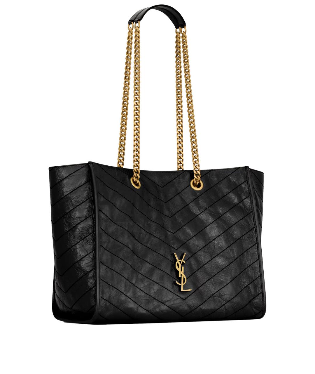 SAINT LAURENT Черная кожаная сумка тоут, фото 5