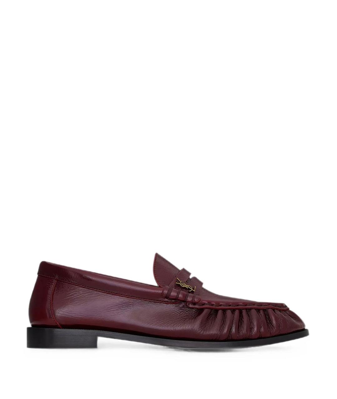 SAINT LAURENT Бордовые кожаные лоферы, фото 1