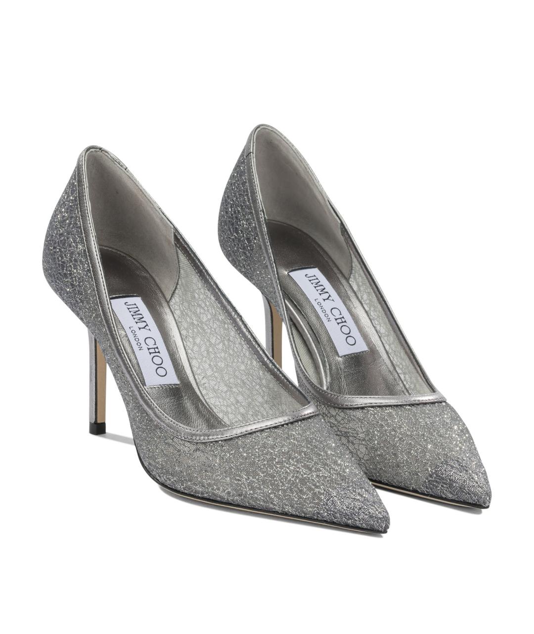 JIMMY CHOO Серебряные текстильные туфли, фото 2