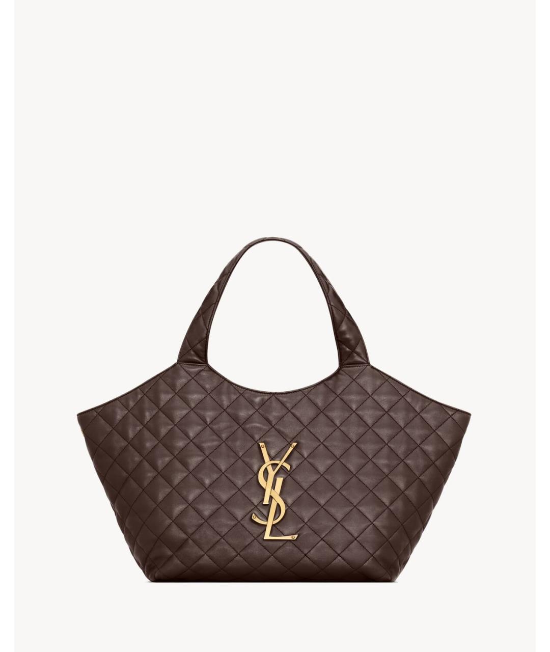 SAINT LAURENT Коричневая кожаная сумка тоут, фото 4