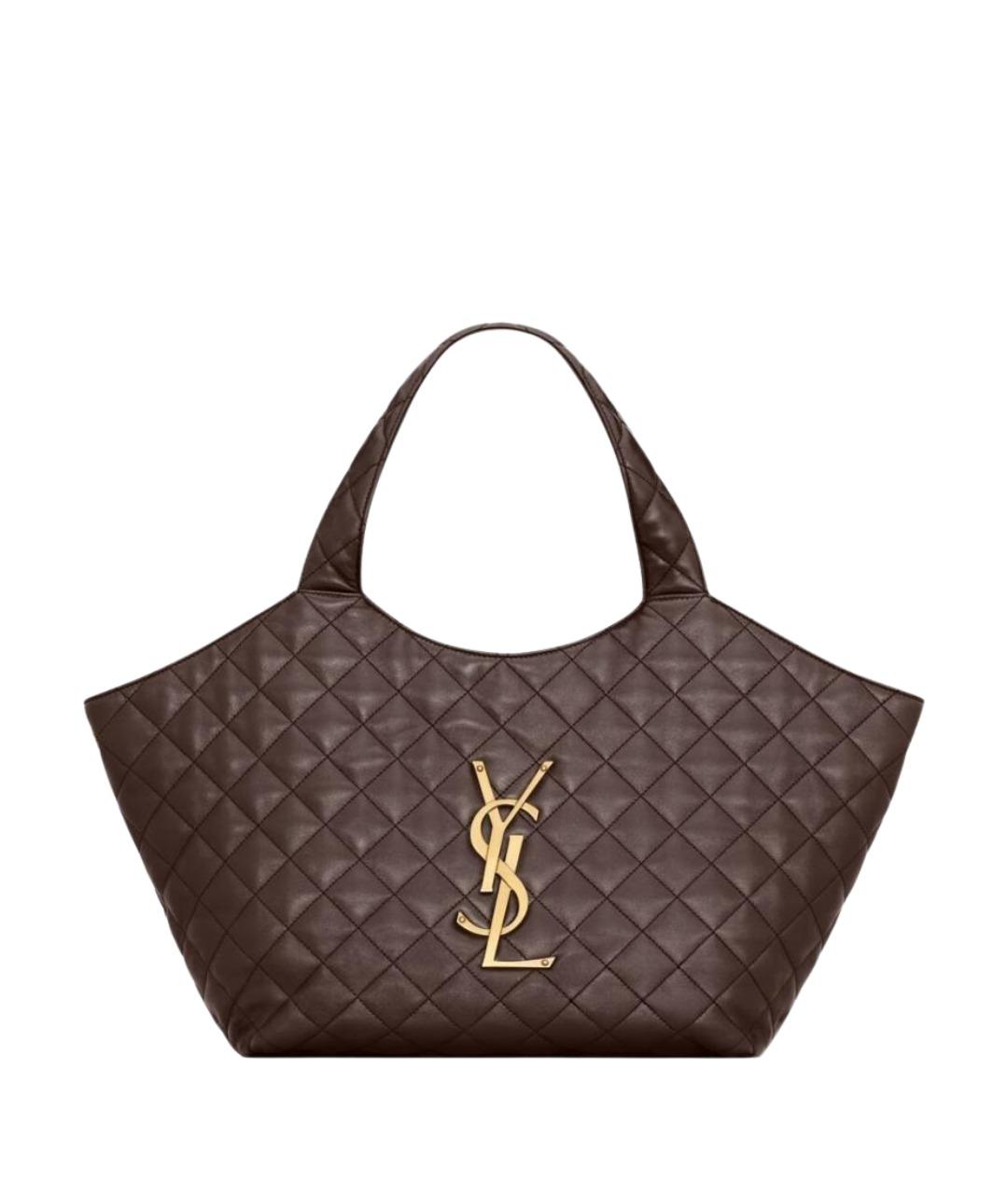 SAINT LAURENT Коричневая кожаная сумка тоут, фото 1