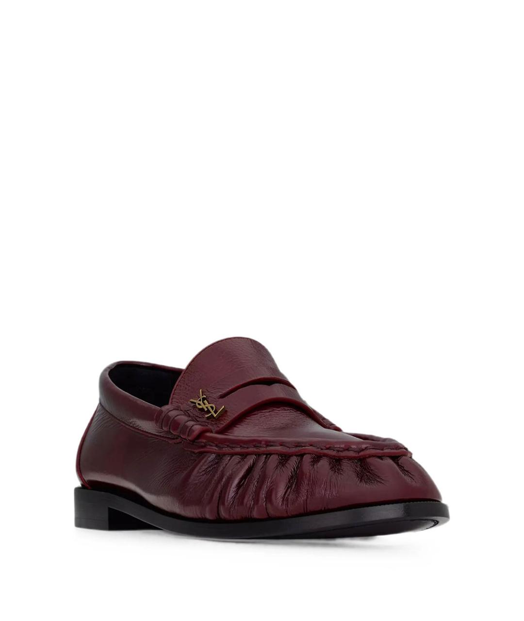 SAINT LAURENT Бордовые кожаные лоферы, фото 3