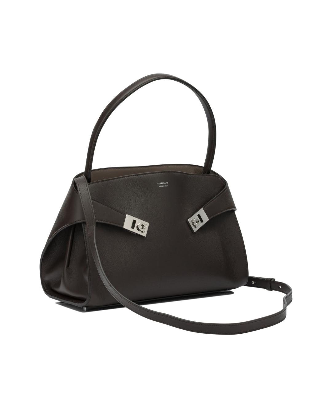 FERRAGAMO Коричневая кожаная сумка с короткими ручками, фото 2