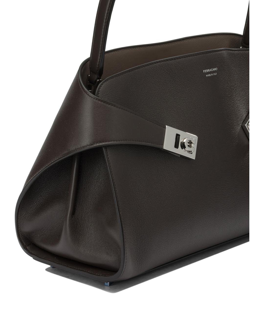 FERRAGAMO Коричневая кожаная сумка с короткими ручками, фото 4