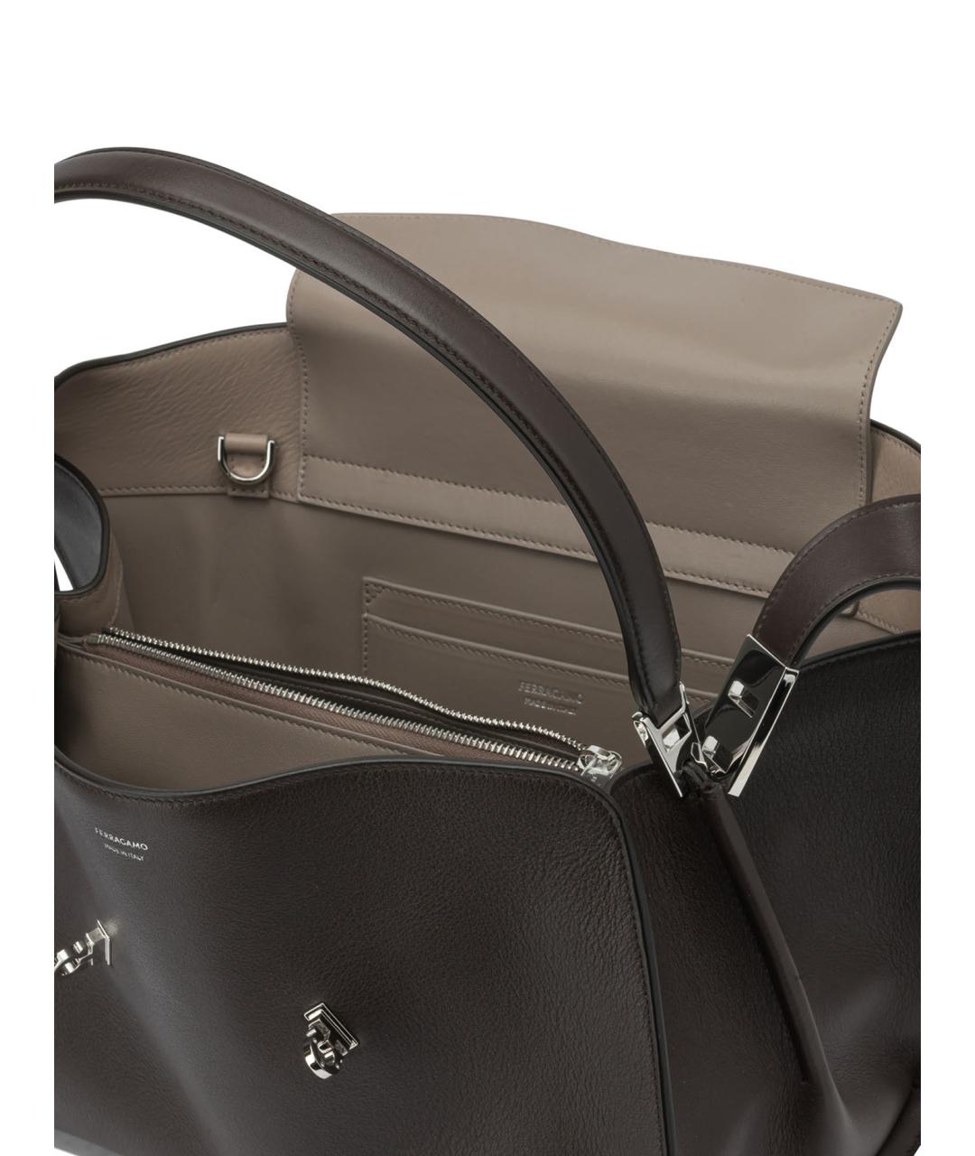 FERRAGAMO Коричневая кожаная сумка с короткими ручками, фото 5