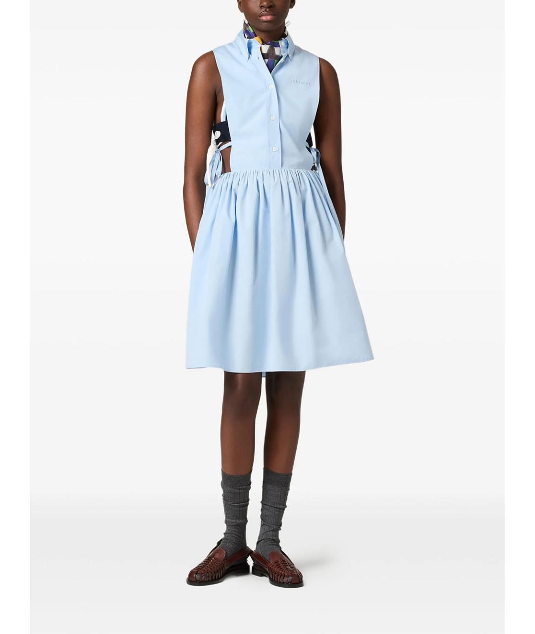 MIU MIU Голубое хлопковое повседневное платье, фото 2