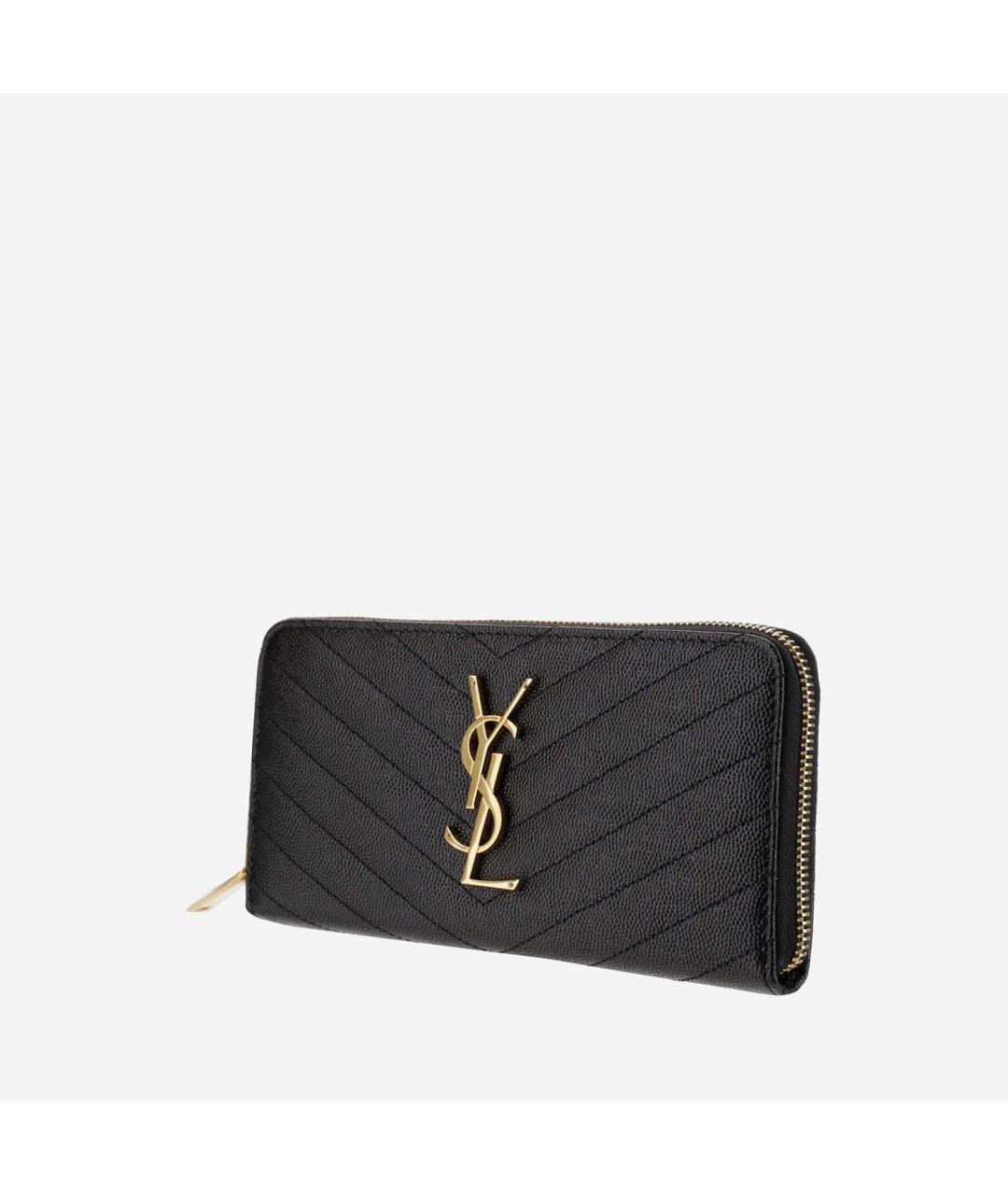 SAINT LAURENT Черный кожаный кошелек, фото 2