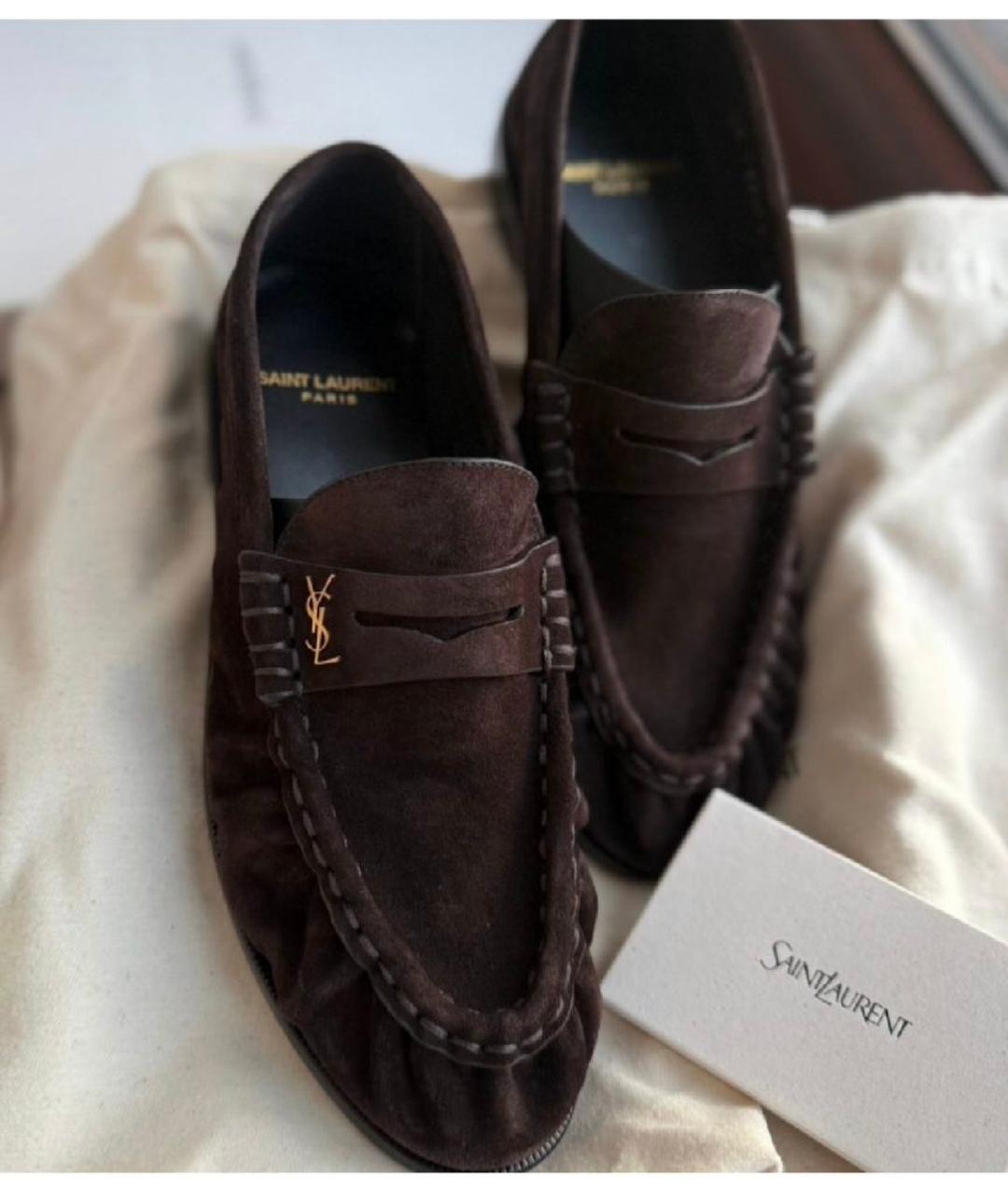 SAINT LAURENT Коричневые замшевые лоферы, фото 2
