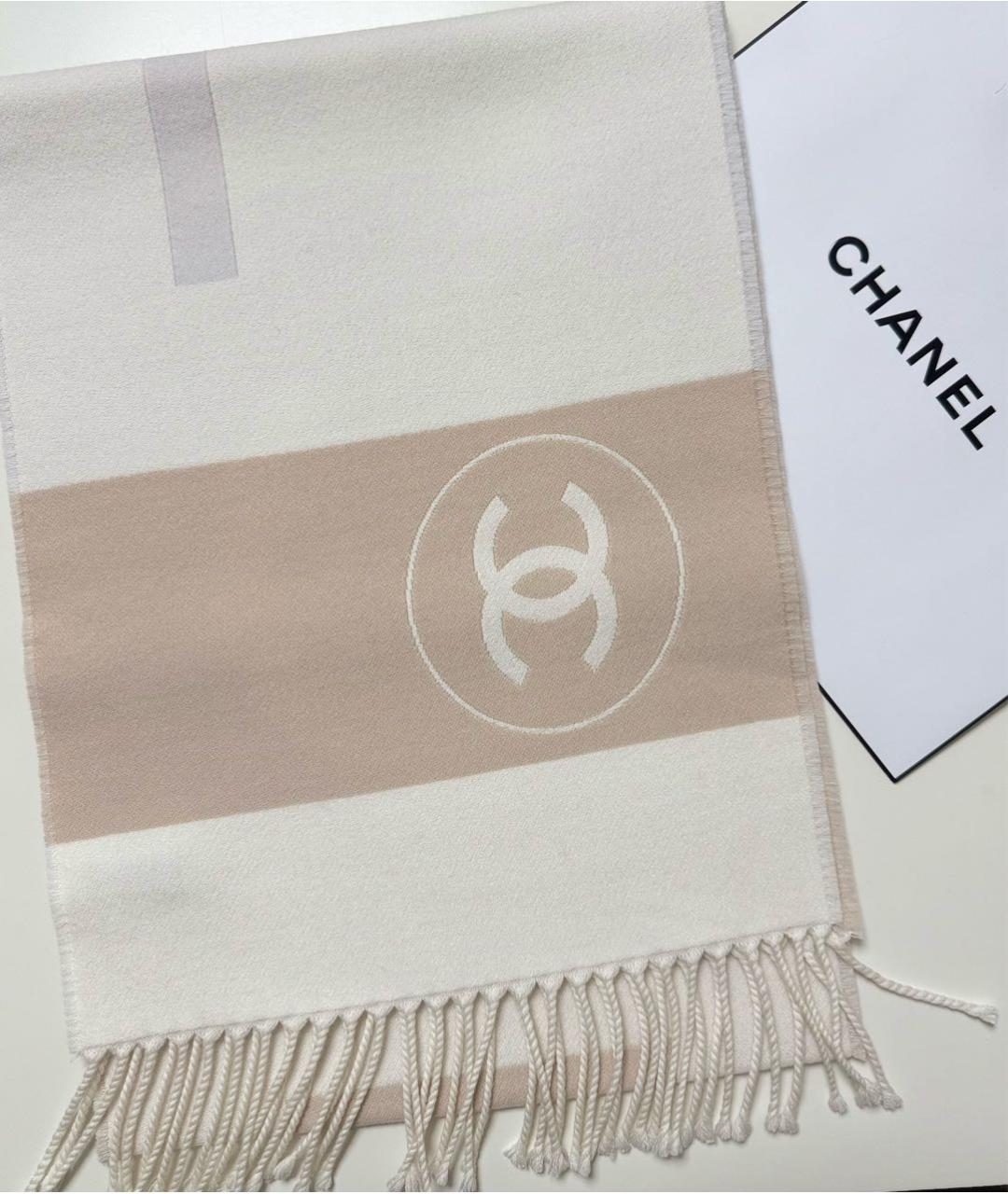 CHANEL Бежевый шерстяной шарф, фото 5