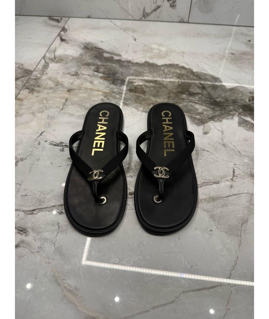 CHANEL Черные кожаные сандалии, фото 4