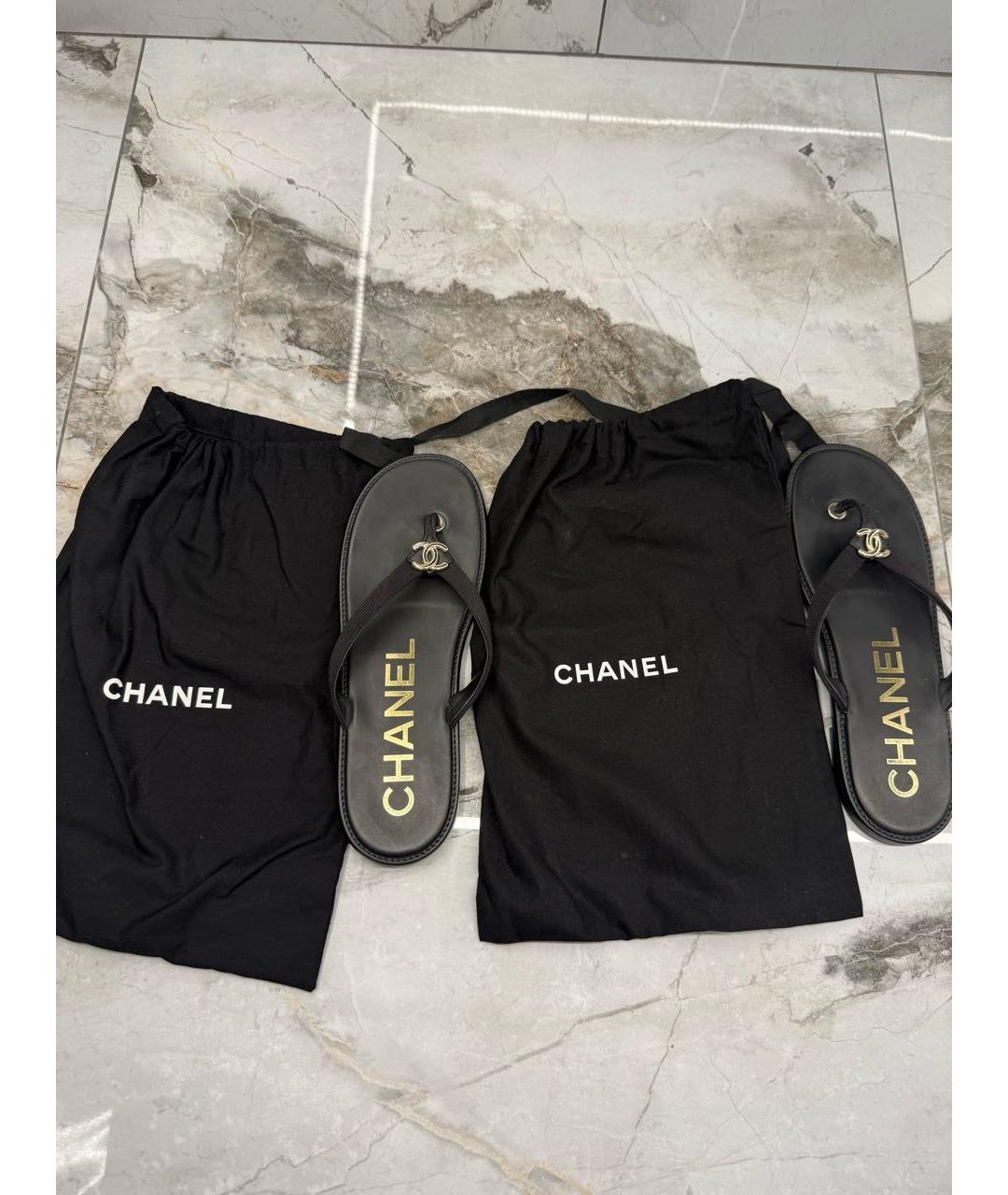 CHANEL Черные кожаные сандалии, фото 6