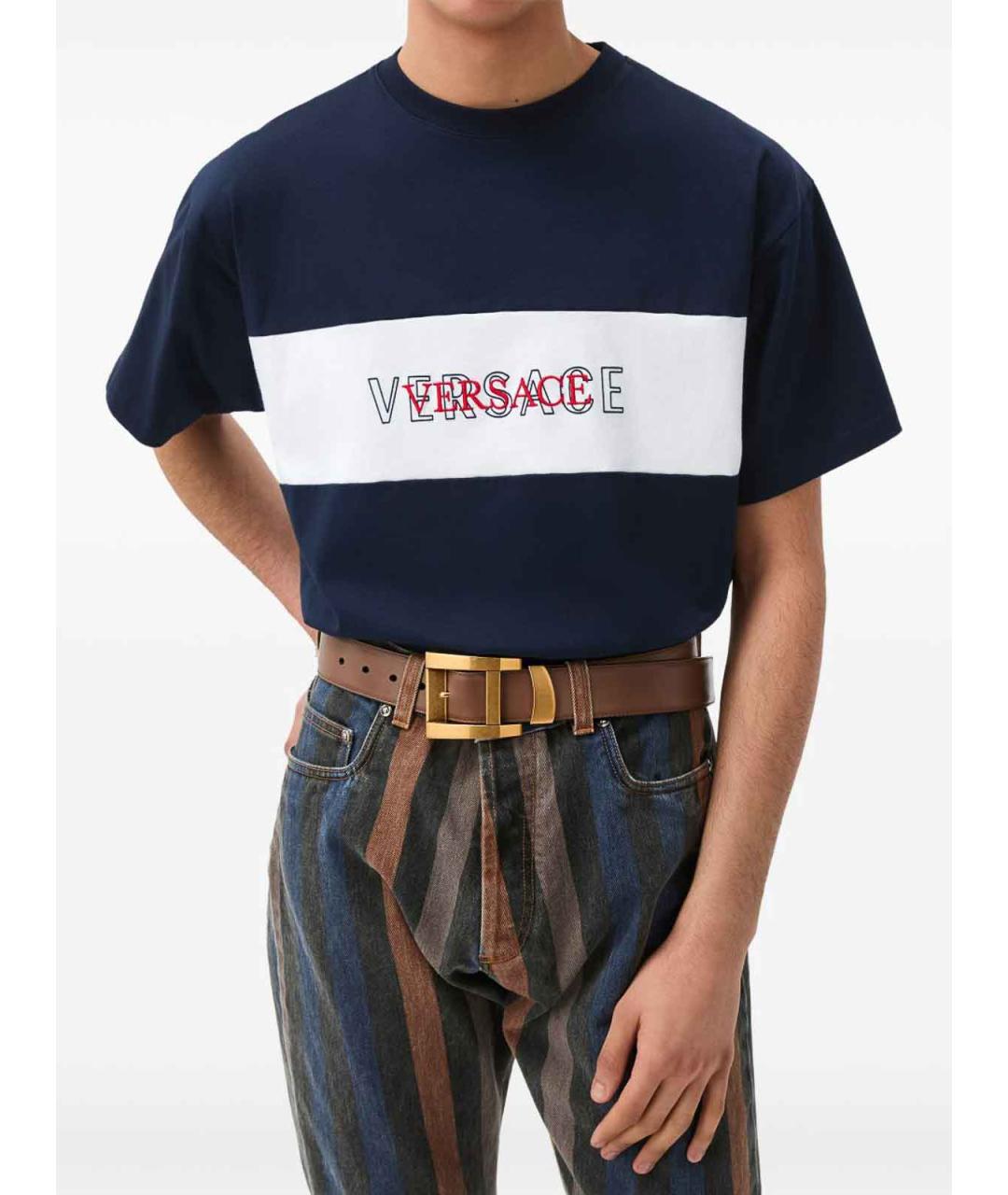 VERSACE Синяя хлопковая футболка, фото 4