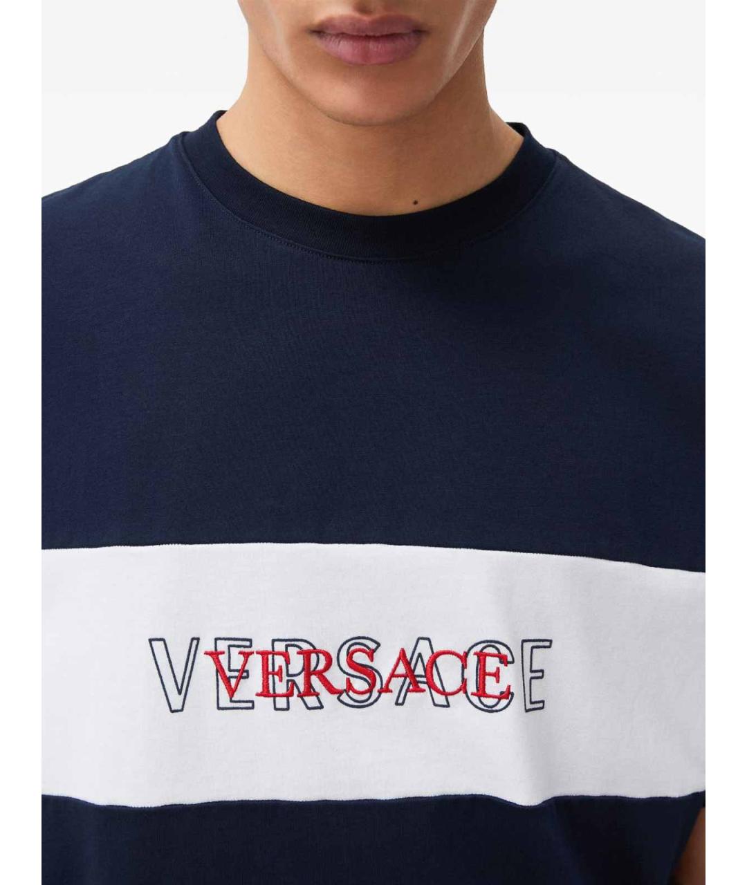VERSACE Синяя хлопковая футболка, фото 2
