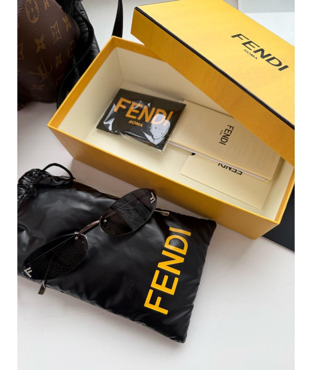 FENDI Черные металлические солнцезащитные очки, фото 4