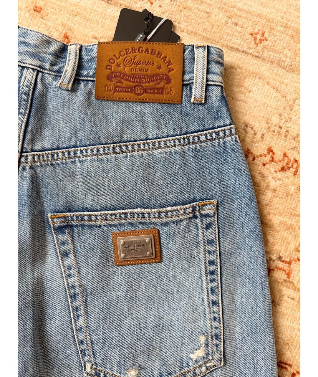 DOLCE&GABBANA Голубые хлопковые прямые джинсы, фото 4