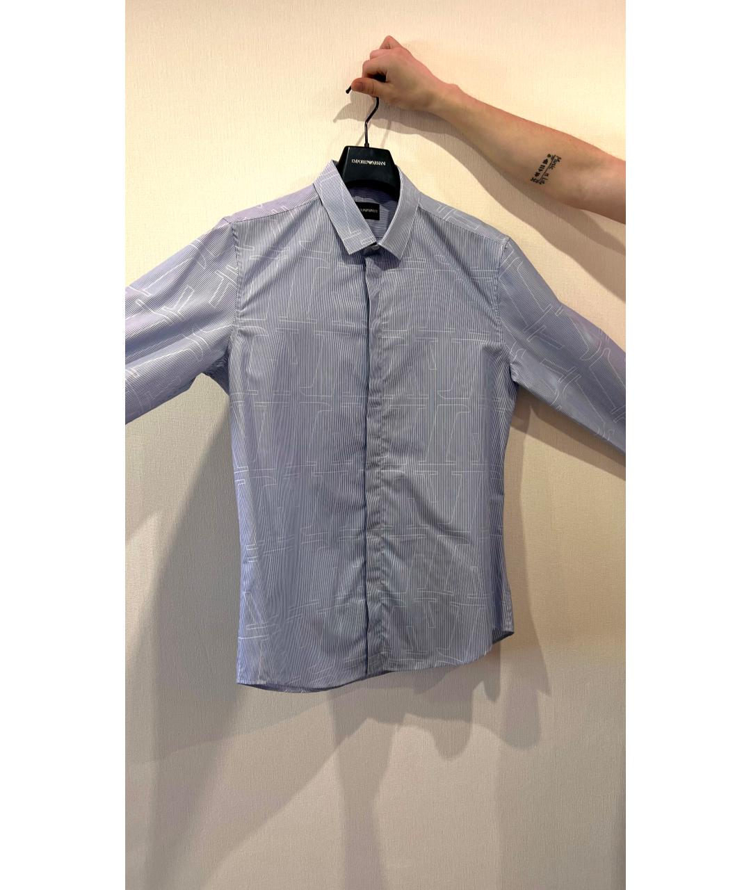 EMPORIO ARMANI Голубая хлопковая классическая рубашка, фото 3