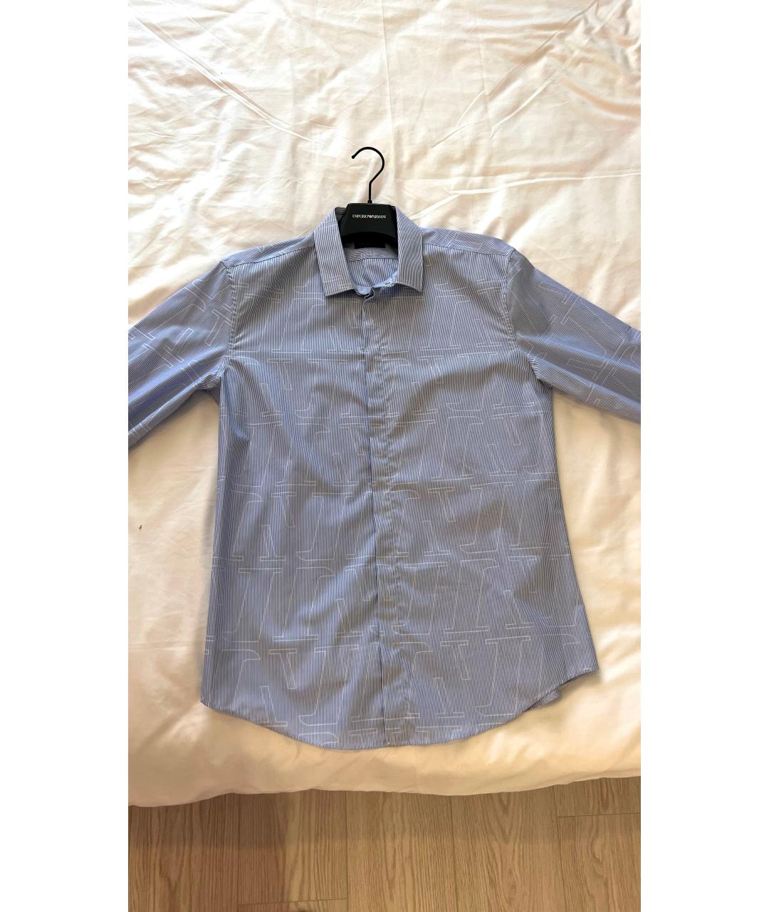 EMPORIO ARMANI Голубая хлопковая классическая рубашка, фото 4
