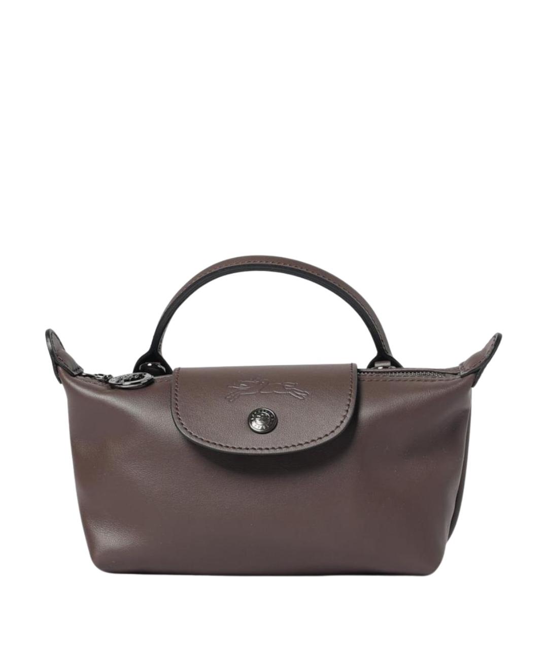 LONGCHAMP Коричневая кожаная сумка с короткими ручками, фото 1