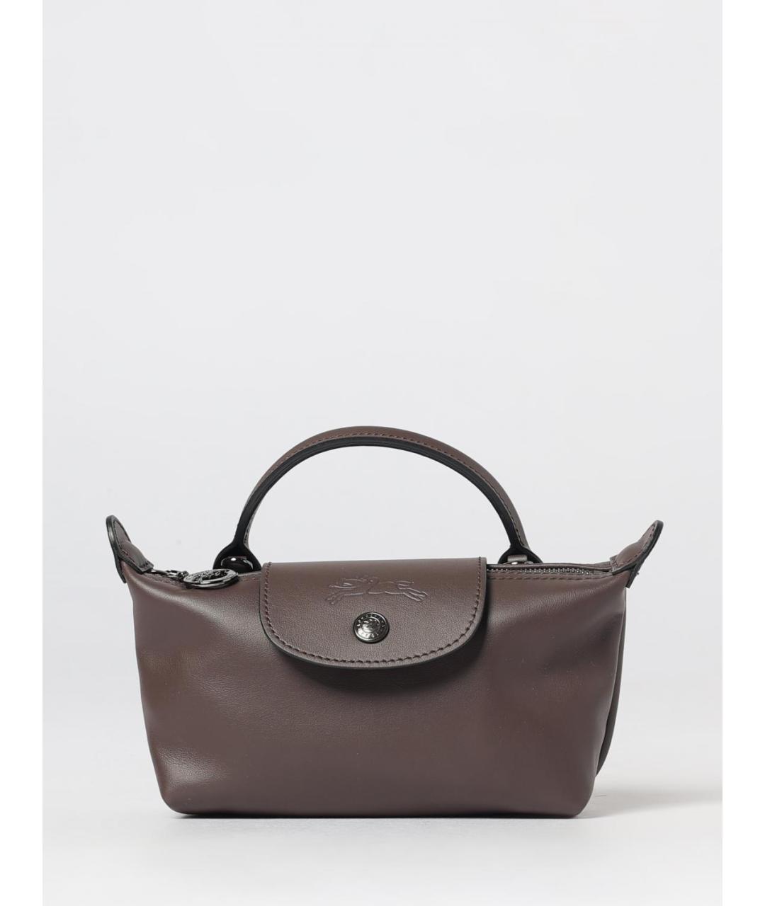 LONGCHAMP Коричневая кожаная сумка с короткими ручками, фото 4