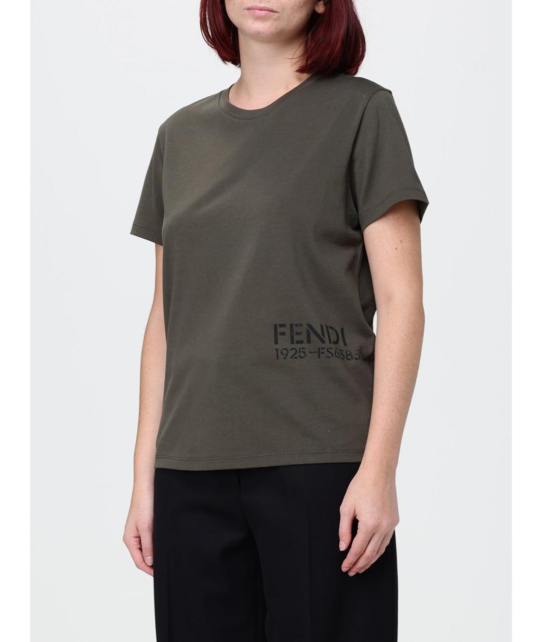 FENDI Хаки хлопковая футболка, фото 4