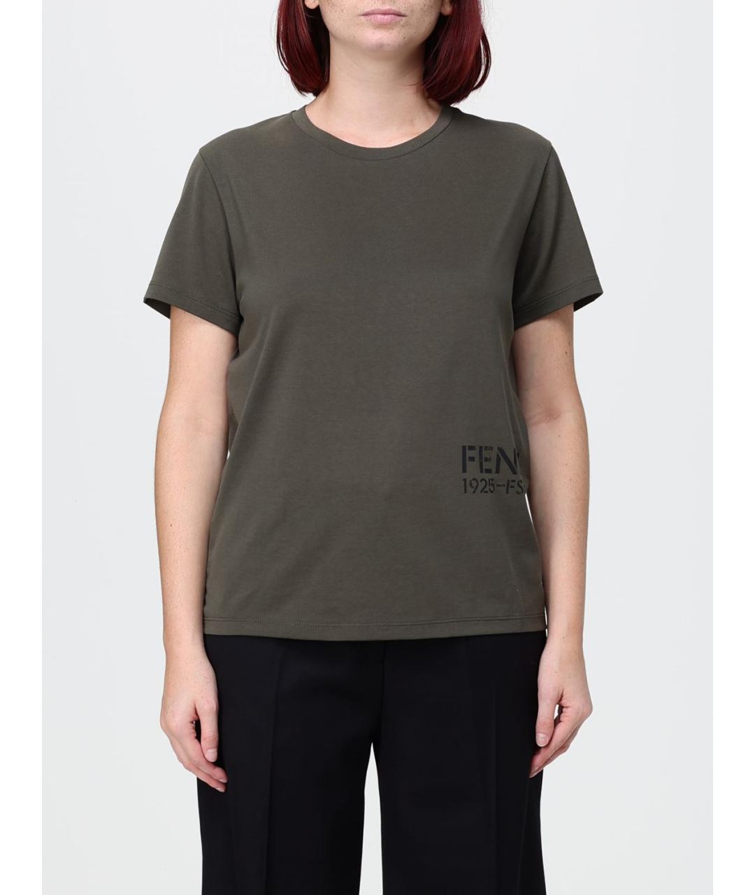 FENDI Хаки хлопковая футболка, фото 6